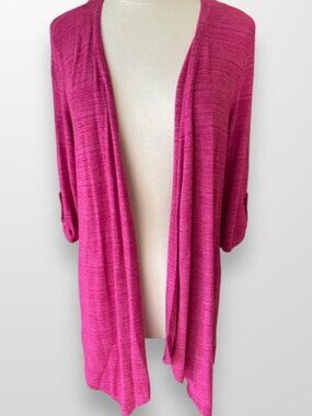Christopher & Banks Large Cardigan Sweater Top 3/4‎ Sleeve Lightweight Pink NEW
